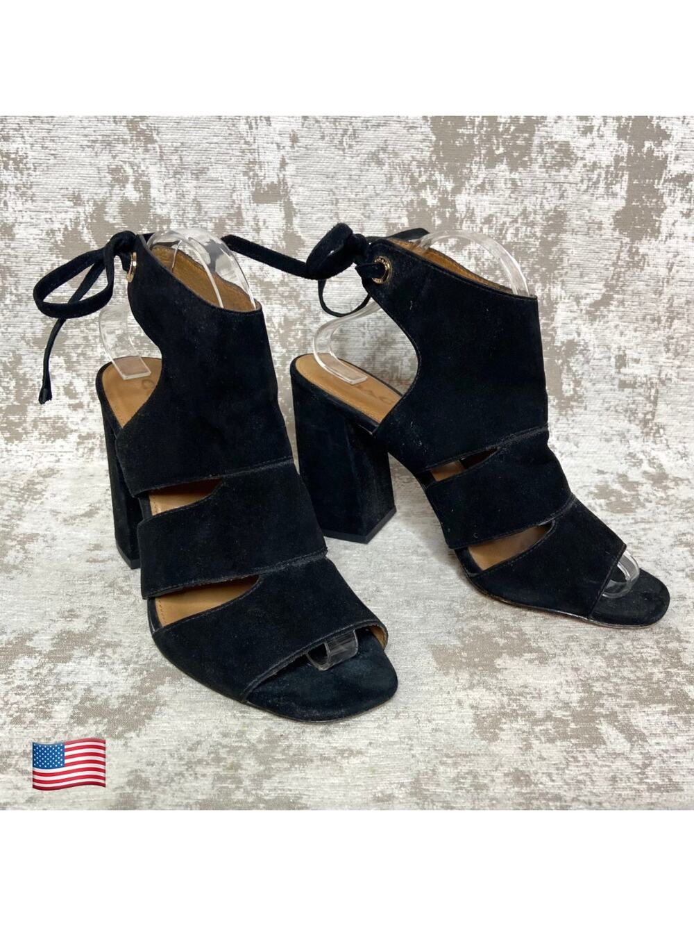 Coach Minetta Suede Tie Back Block Heeled Sandals in Black